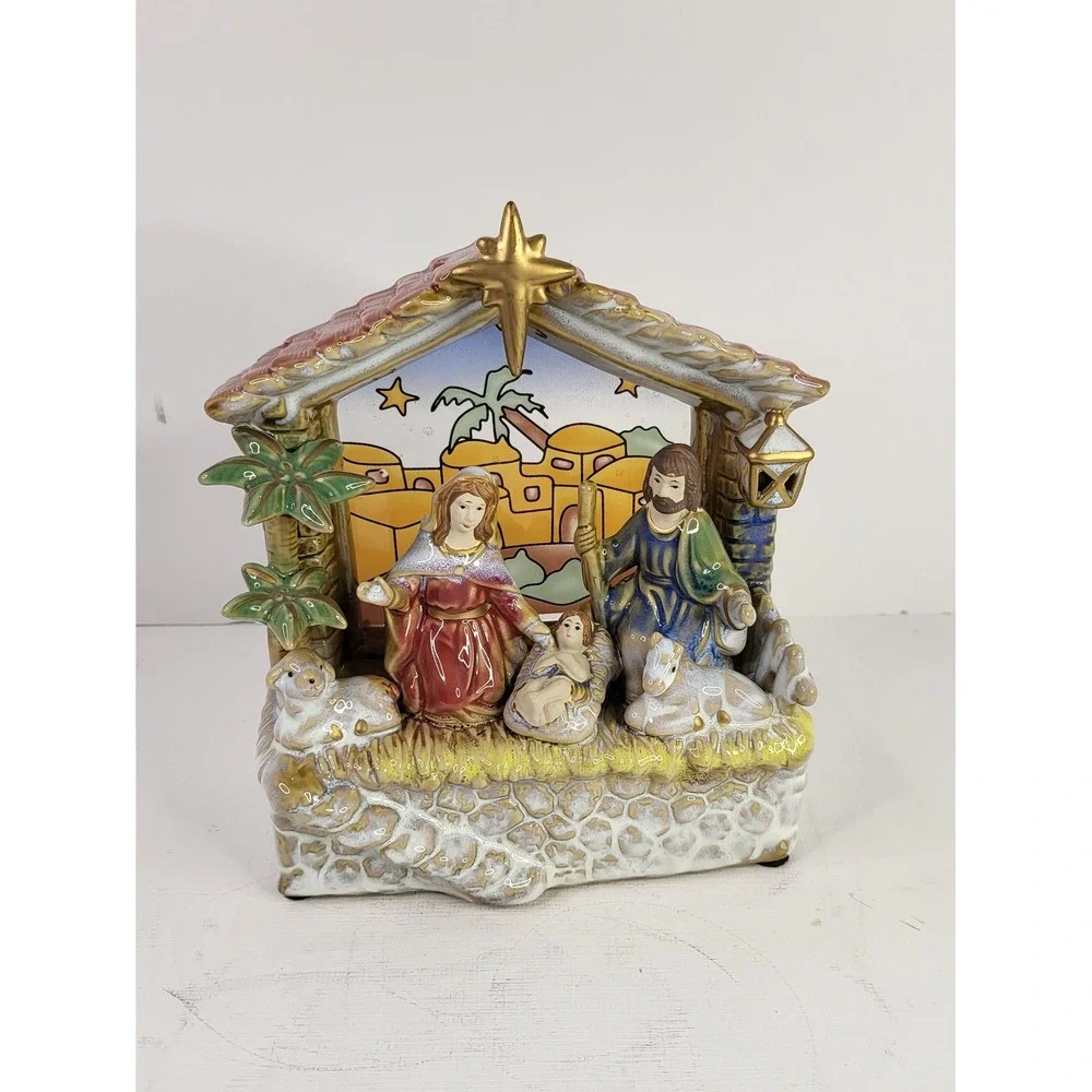 Ceramic Nativity Scene Figurine Holy Family Christmas Decor No lights